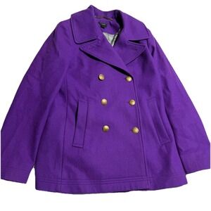 J Crew Pea Coat Double Breasted Purple Wool Gold Button  Jacket Old Money  Sz 4